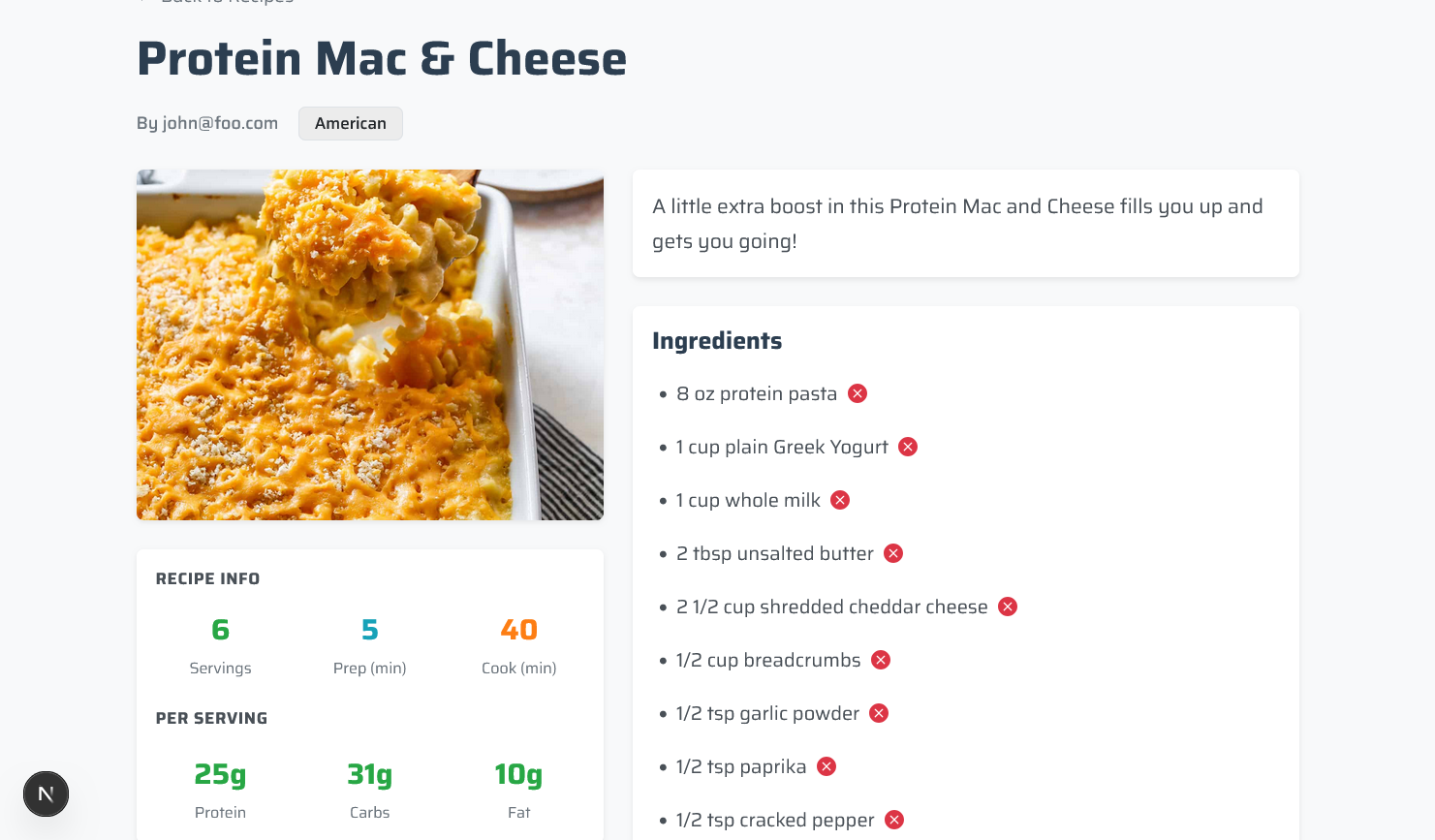 Macro Display In Recipe Card