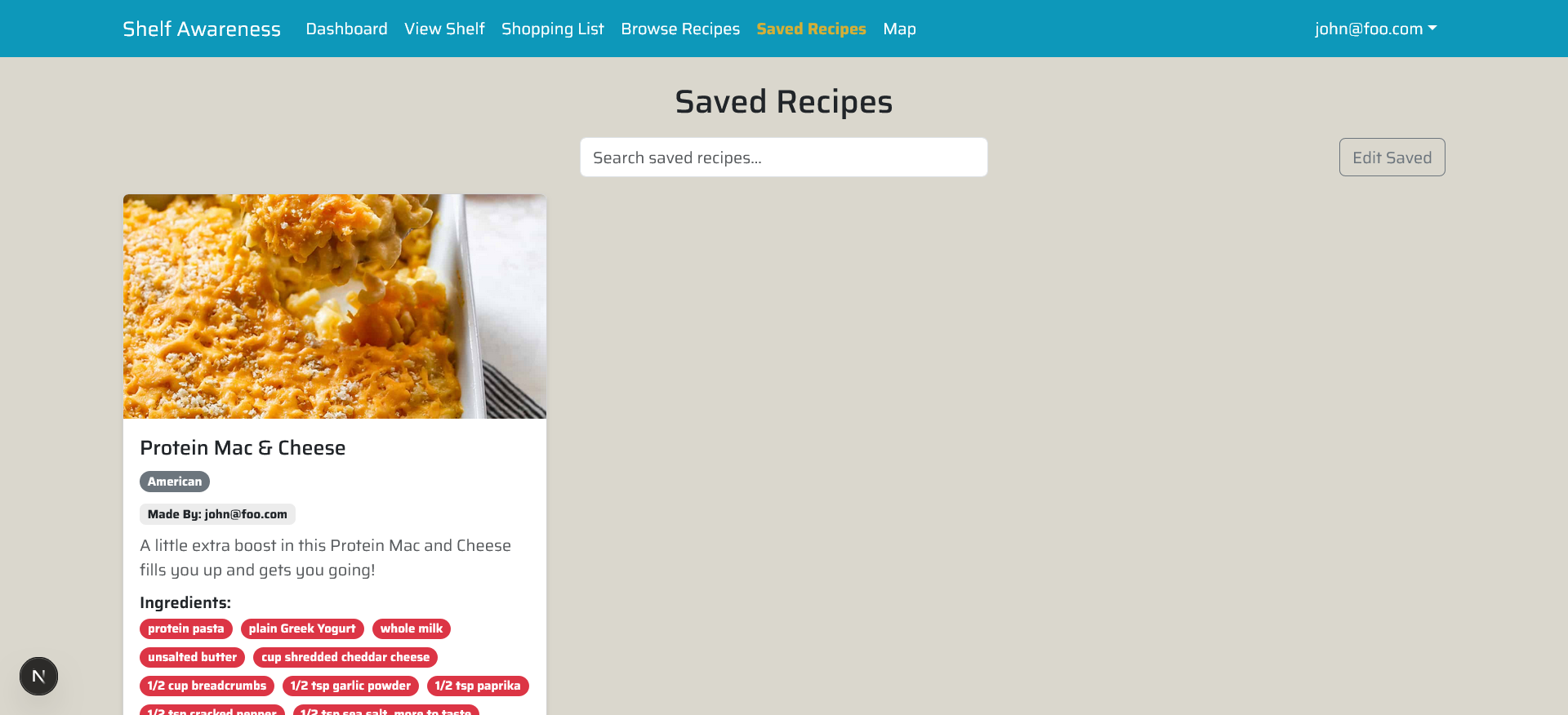Saved Recipe Page