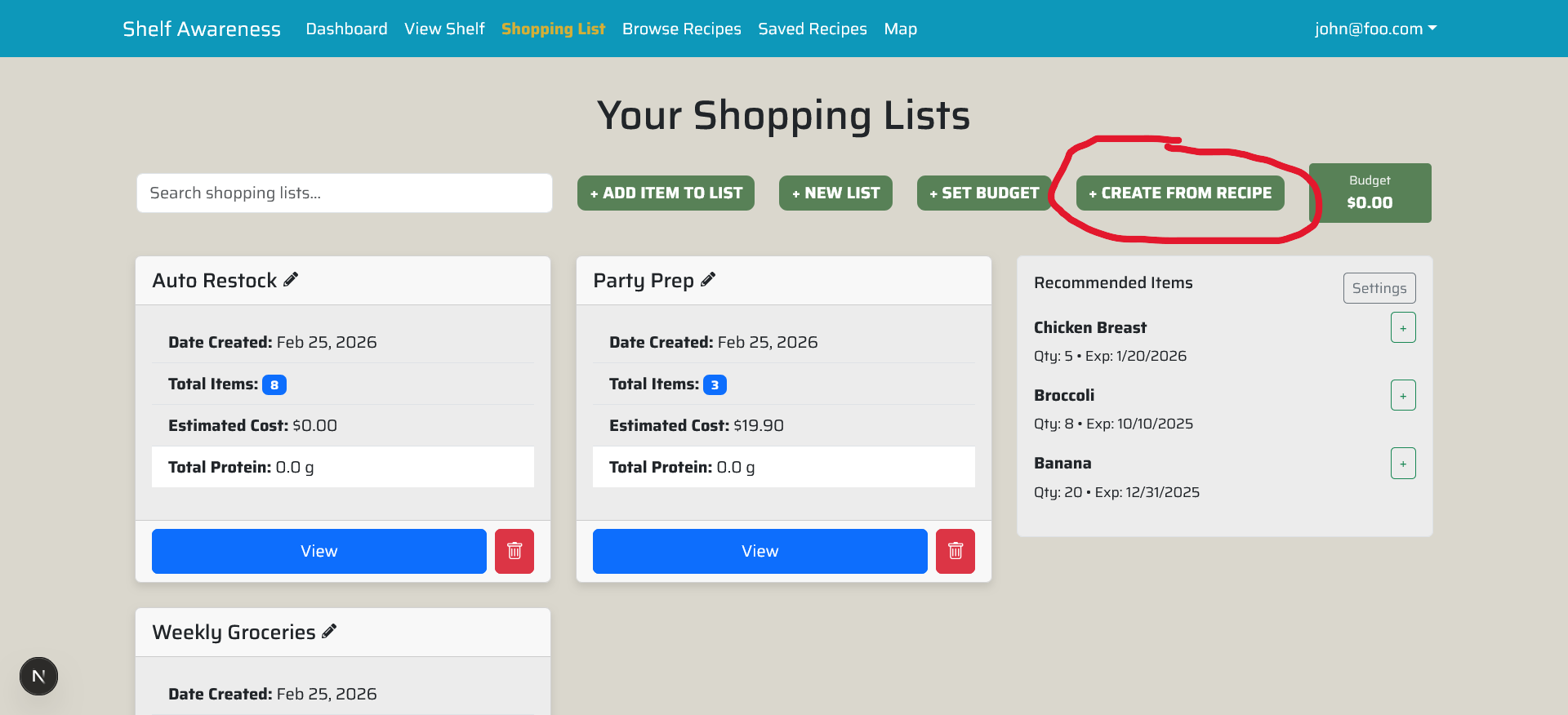 Create From Recipe Button