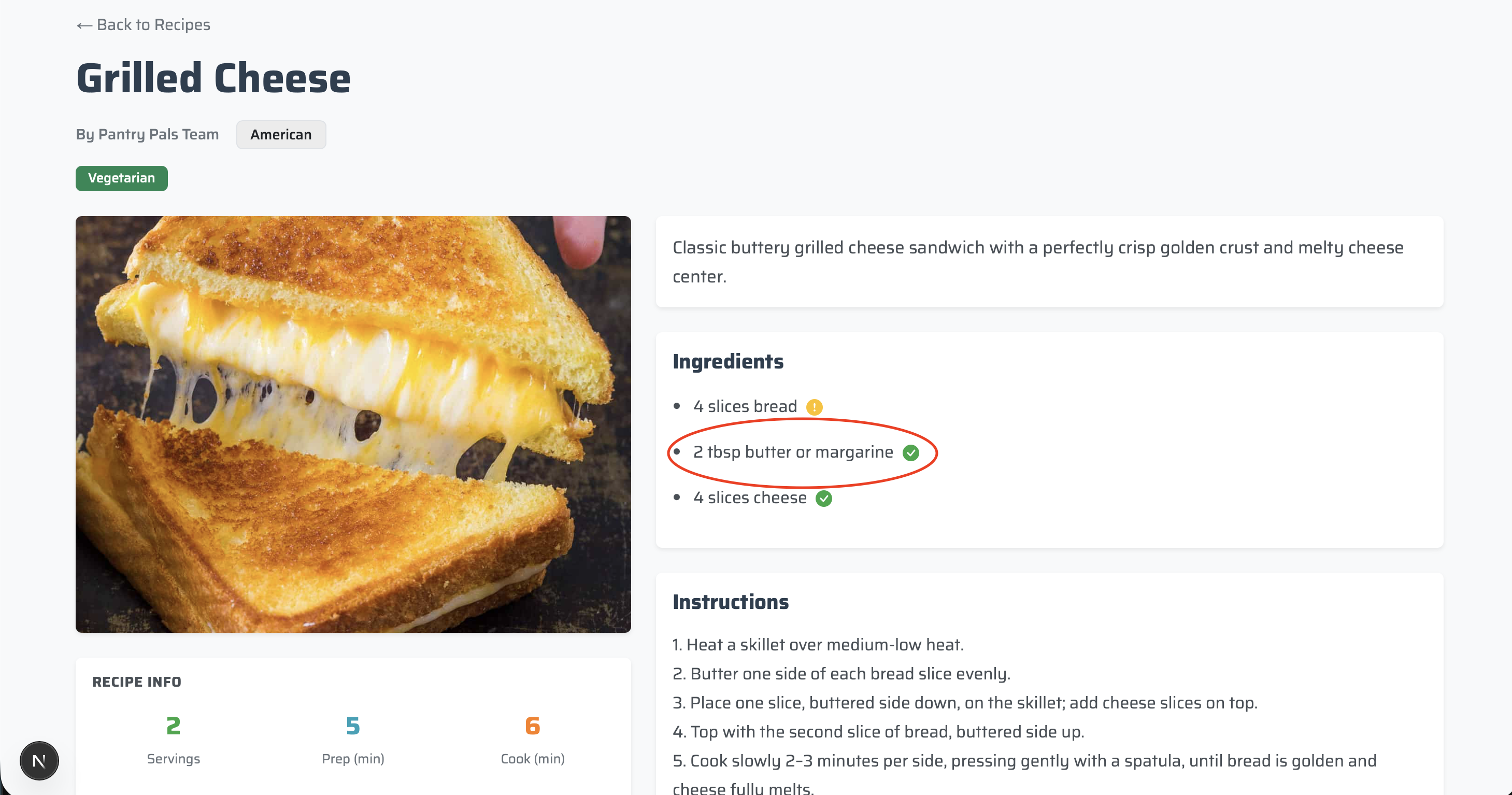 Dietary Filters on Saved Recipe Page