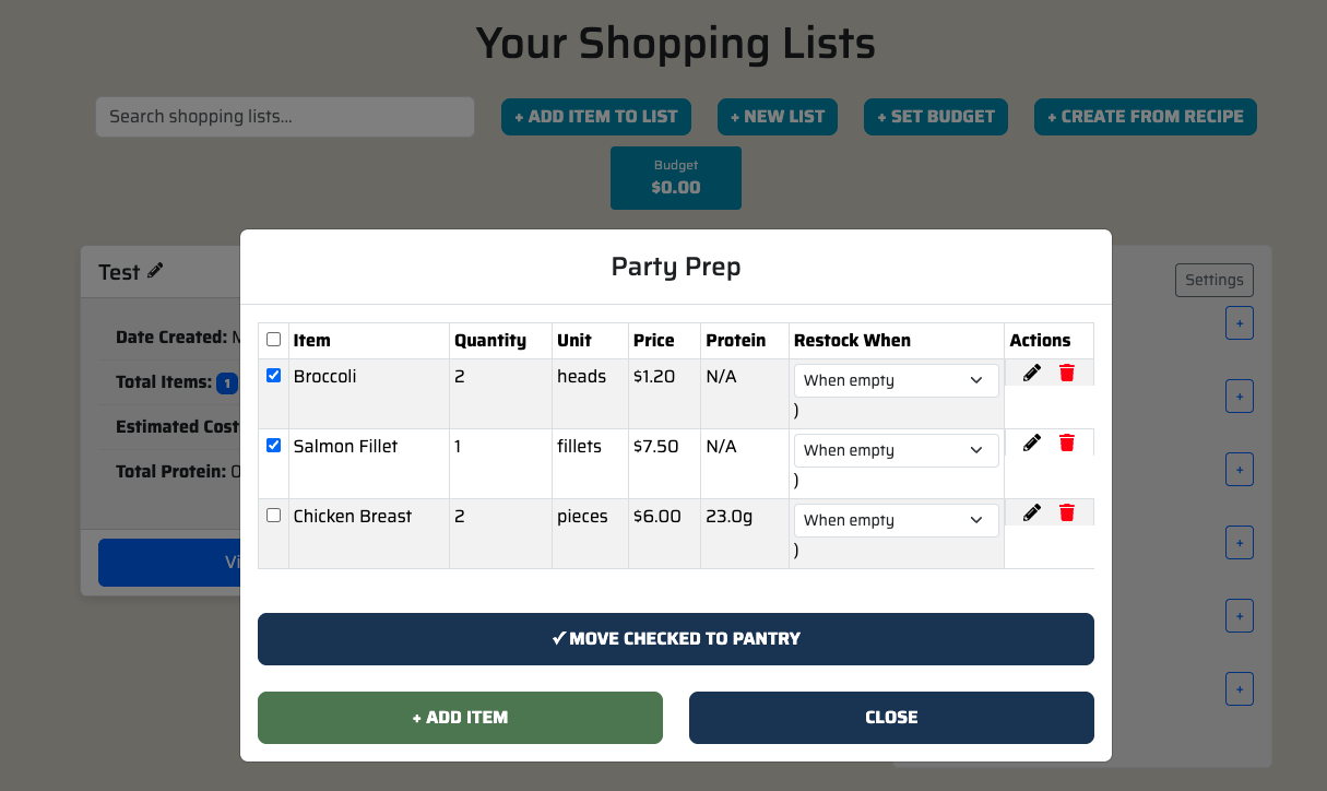 Move items from Shopping List to Pantry