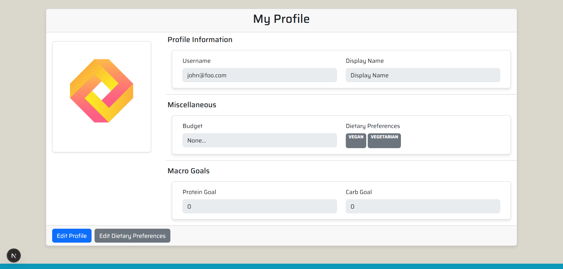 Updated profile page UI