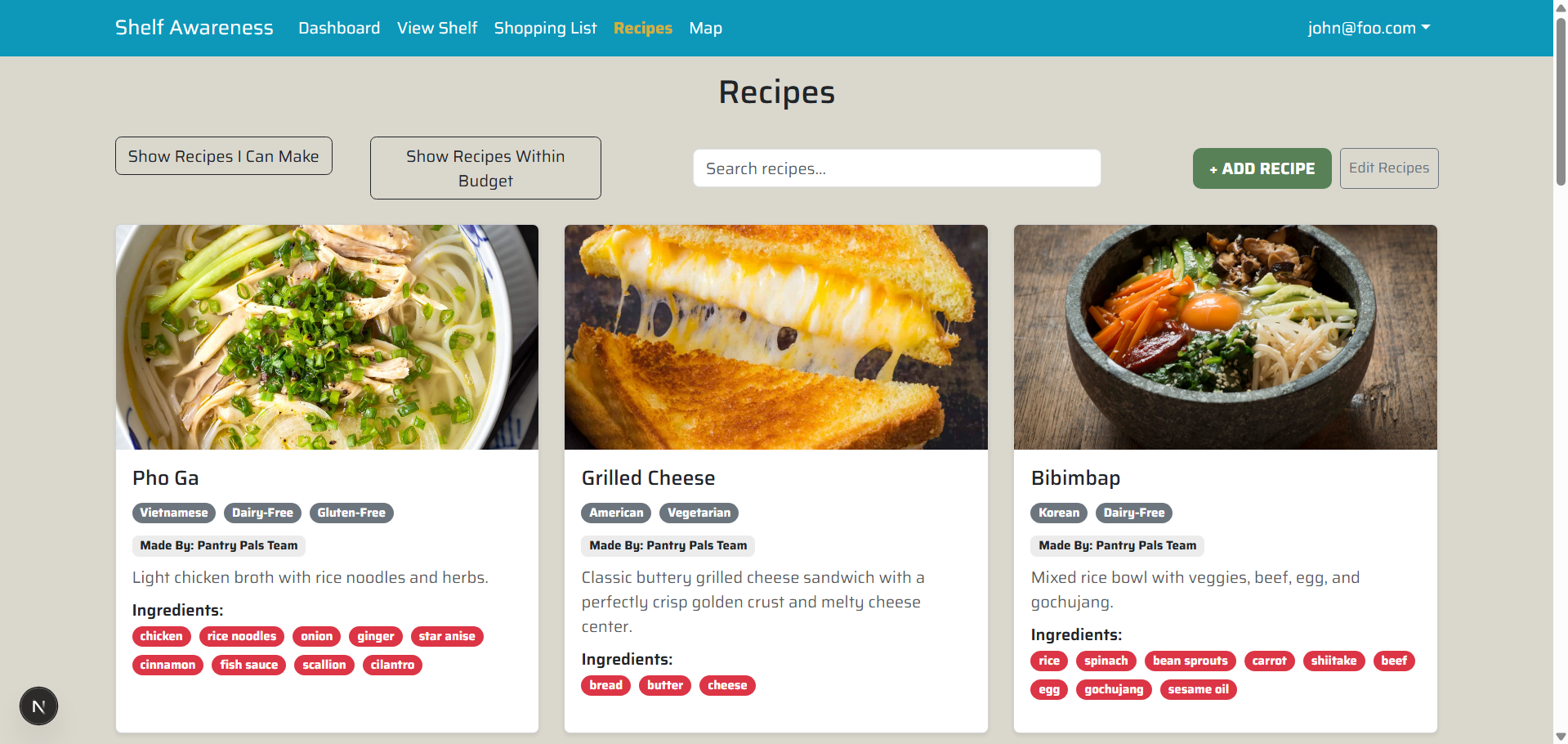 Recipes Within Budget Mockup