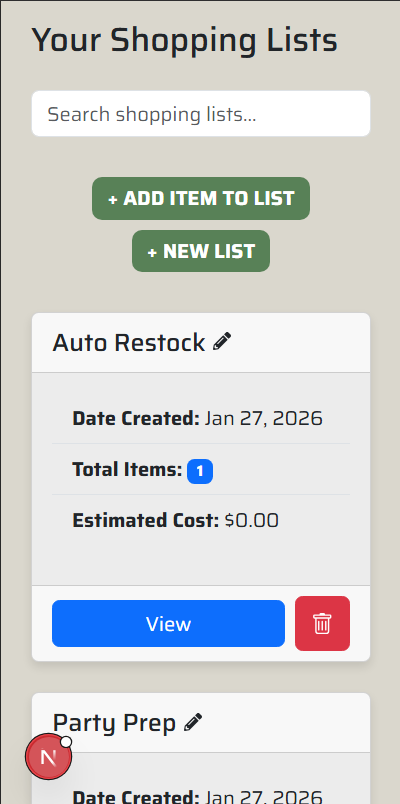Shopping List Mobile Mockup